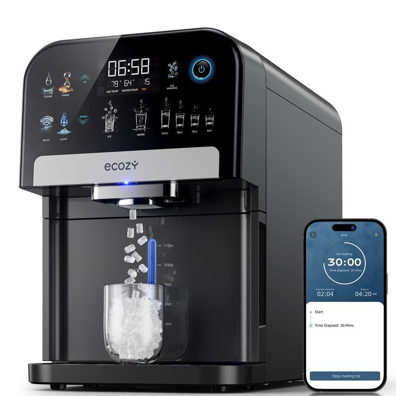 Ecozy Countertop Sonic Nugget Ice Maker Chewable Ice Cubes 33 Lbs Daily Output Self-Cleaning Stainless Steel for Party Kitchen Bar Black Friday Deal