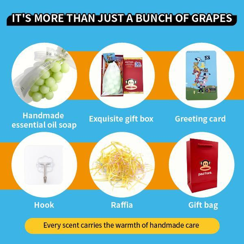 Paul Frank Grape Soap on a Rope – Handmade DIY Decorative Grape Soap, Natural and Gentle Moisturizing and Cleansinglong-Lasting Fresh Scent Perfect for Home Décor and Bathroomaesthetic & Creative Christmas Gift Choice Body Care Daily