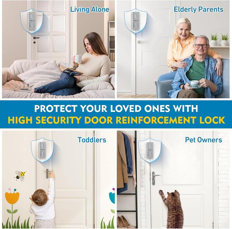 Home Security Door Reinforcement Lock. Door Security Lock Withstand 800 Lbs for Inward Swinging Door