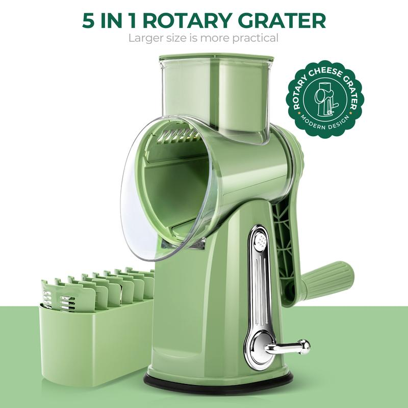 SUSTEAS Rotary Cheese Grater with Handle, 5 Well-Designed Blades, Strong Suction Cup Base, Kitchen Utensils Vegetable Slicer Dicer Fruit Vegetable Slicer Gadgets Kitchen