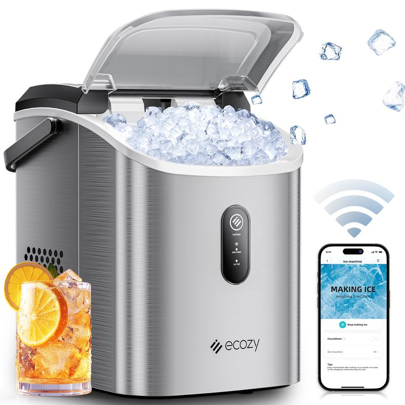 Ecozy Countertop Sonic Nugget Ice Maker Chewable Ice Cubes 33 Lbs Daily Output Self-Cleaning Stainless Steel for Party Kitchen Bar Black Friday Deal