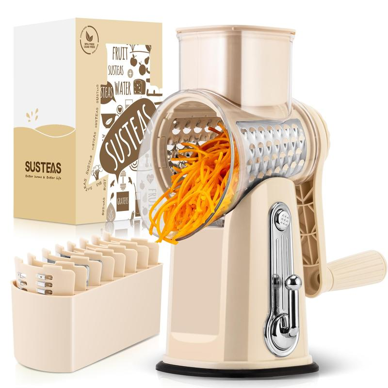 SUSTEAS Rotary Cheese Grater with Handle, 5 Well-Designed Blades, Strong Suction Cup Base, Kitchen Utensils Vegetable Slicer Dicer Fruit Vegetable Slicer Gadgets Kitchen