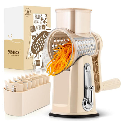 SUSTEAS Rotary Cheese Grater with Handle, 5 Well-Designed Blades, Strong Suction Cup Base, Kitchen Utensils Vegetable Slicer Dicer Fruit Vegetable Slicer Gadgets Kitchen