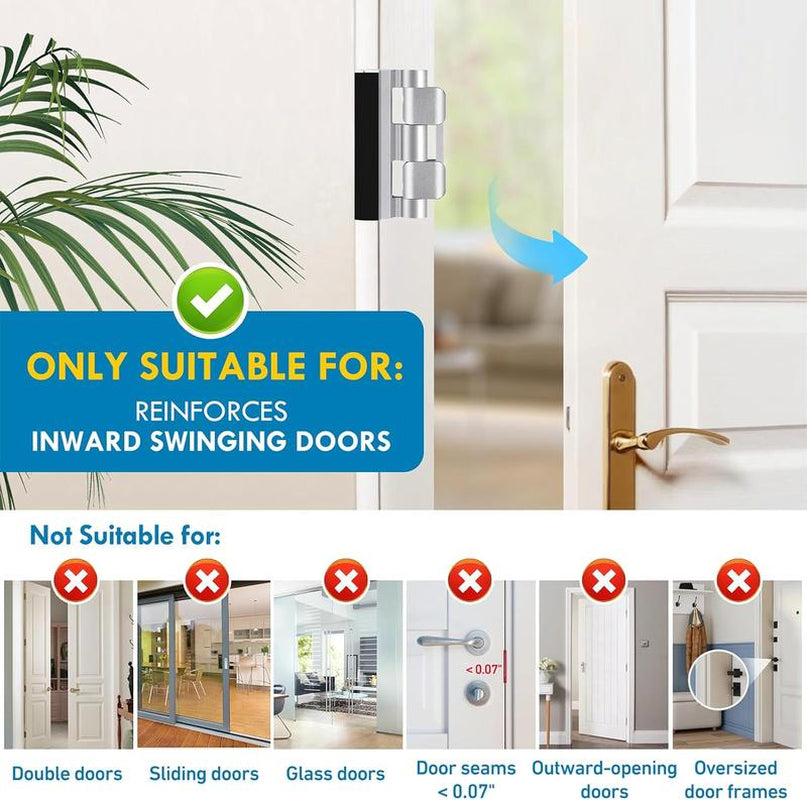 Home Security Door Reinforcement Lock. Door Security Lock Withstand 800 Lbs for Inward Swinging Door