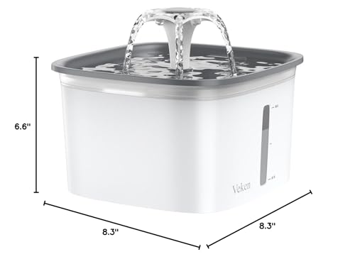 Veken 95oz/2.8L Automatic Pet Water Fountain – Includes Replacement Filters, for Cats, Dogs, and Multi-Pet Homes (Grey, Plastic) - Mingle & Moa