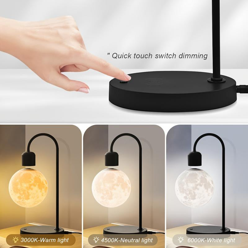 1Pc Magnetic Floating Moon Lamp, Table Lamp, Desk Lamp, 15W Wireless Phone Charger, 3-Color Adjustable, 3D Moon Light Touch Control, Floating, Atmosphere Night Light, Christmas, Holiday or Birthday Gift