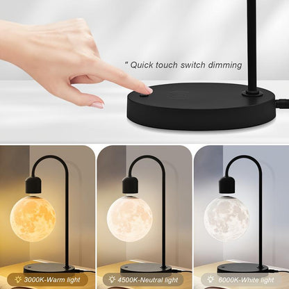 1Pc Magnetic Floating Moon Lamp, Table Lamp, Desk Lamp, 15W Wireless Phone Charger, 3-Color Adjustable, 3D Moon Light Touch Control, Floating, Atmosphere Night Light, Christmas, Holiday or Birthday Gift