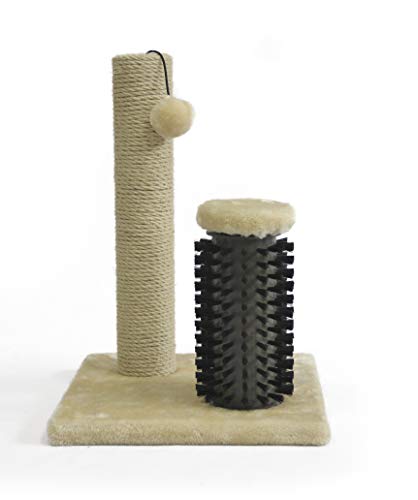 Amazon Basics Cat Scratcher – 16.5" Post with Brush for Cats & Kittens, Beige - Mingle & Moa