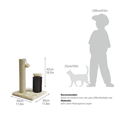 Amazon Basics Cat Scratcher – 16.5" Post with Brush for Cats & Kittens, Beige - Mingle & Moa