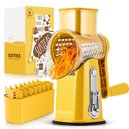 SUSTEAS Rotary Cheese Grater with Handle, 5 Well-Designed Blades, Strong Suction Cup Base, Kitchen Utensils Vegetable Slicer Dicer Fruit Vegetable Slicer Gadgets Kitchen