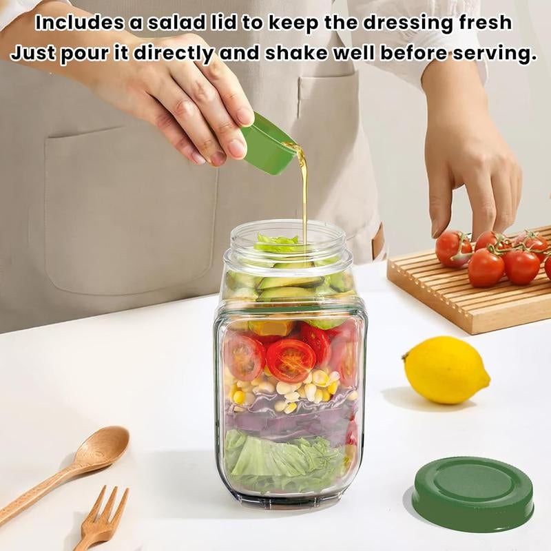 SALAD Jar - Salad Pod Mason Jar Side Open, Salad Jar with Side Opening for Lunch, Portable Salads Dressing Container with Lid for Travel Leakproof Dressing Compartment