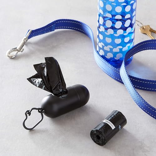 Dog Poop Bags, Leak-Proof and Unscented, with Dispenser and Leash Clip, 300 Count (20 Rolls of 15), Black, 13 x 9 Inch - Mingle & Moa