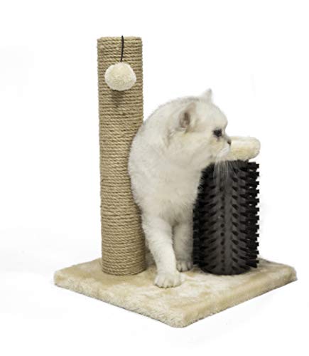 Amazon Basics Cat Scratcher – 16.5" Post with Brush for Cats & Kittens, Beige - Mingle & Moa