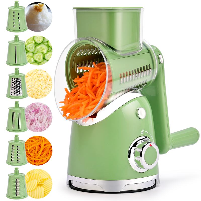 SUSTEAS Rotary Cheese Grater with Handle, 5 Well-Designed Blades, Strong Suction Cup Base, Kitchen Utensils Vegetable Slicer Dicer Fruit Vegetable Slicer Gadgets Kitchen