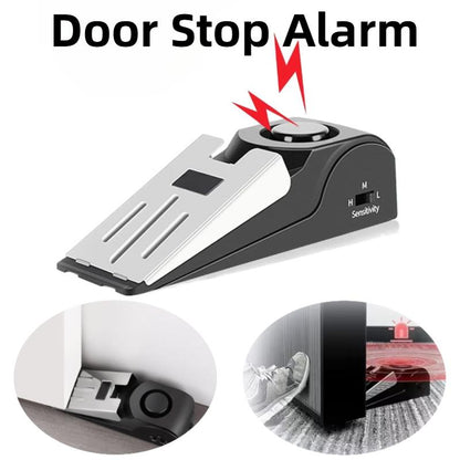 Home Security Door Stopper Alarm - Easy to Install No Tools Needed, 3 Sensitivity Modes, 120DB Loud Anti-Theft Alarm, Stainless Steel Pressure-Resistant, Instant Alarm When Pushed-Yy