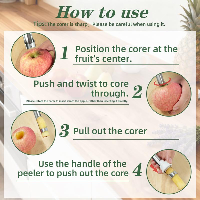 2 in 1 Apple Corer and Peeler, Apple Core Removal Tool, Stainless Steel Fruit Corer, Apple Seed Remover for Cored Apples, Pears, Bell Peppers and Cakes, Kitchen Gadget for Fruit and Vegetable