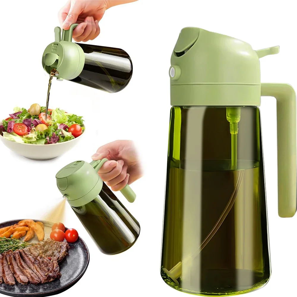 470Ml/16Oz Light-Blocking Dark Oil Sprayer for Cooking 2 in 1 Olive Oil Dispenser Bottle for Kitchen Dark Green Glass Oil Bottle