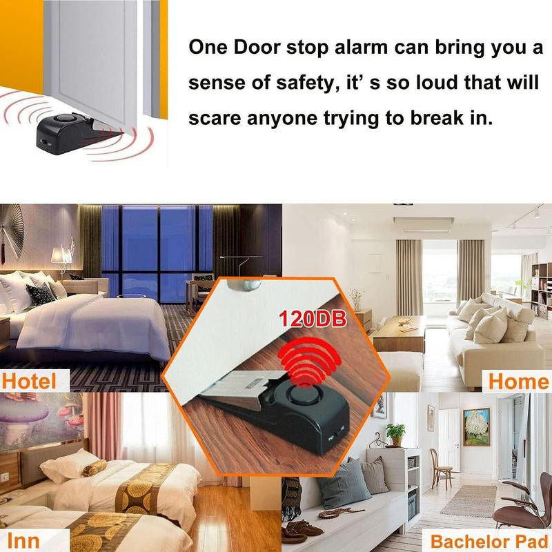 Home Security Door Stopper Alarm - Easy to Install No Tools Needed, 3 Sensitivity Modes, 120DB Loud Anti-Theft Alarm, Stainless Steel Pressure-Resistant, Instant Alarm When Pushed-Yy