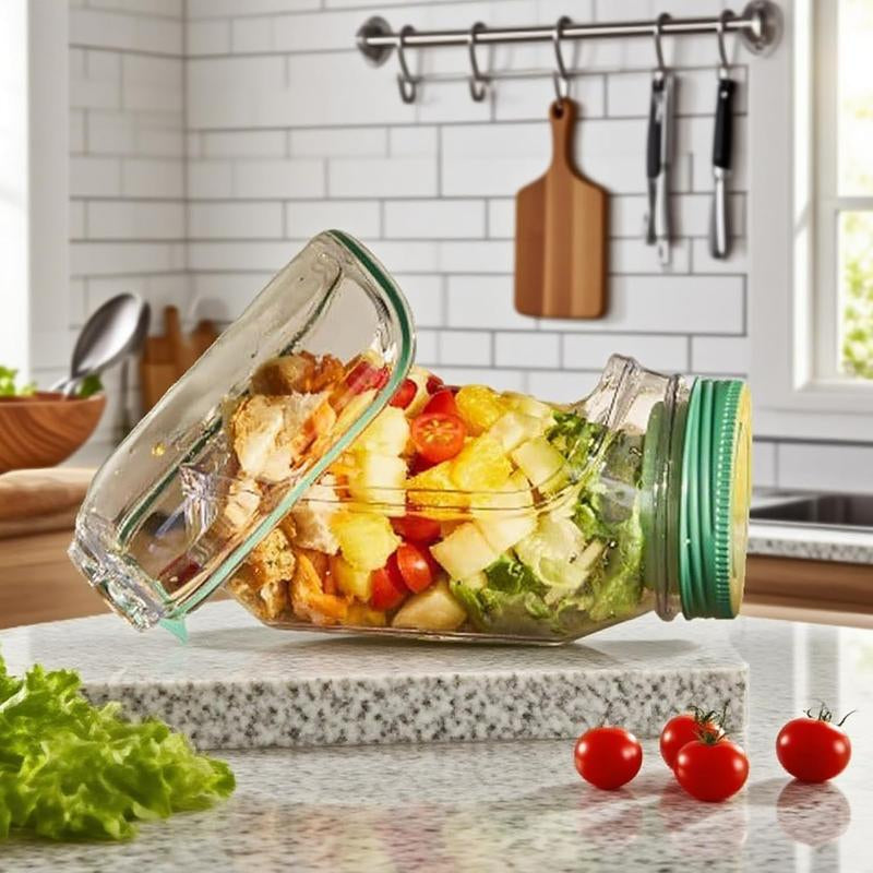 SALAD Jar - Salad Pod Mason Jar Side Open, Salad Jar with Side Opening for Lunch, Portable Salads Dressing Container with Lid for Travel Leakproof Dressing Compartment