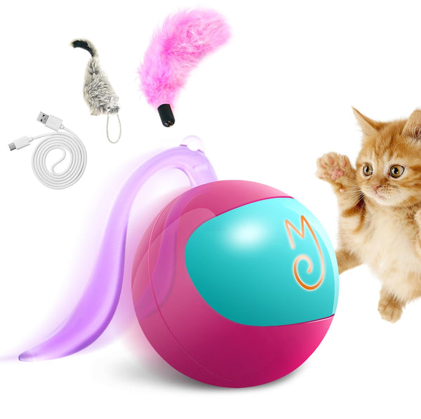 Migipaws Interactive Cat Toy Set (Rose) – Motion Activated Rolling Ball with Fluffy Tail &amp; Mouse Accessories, Rechargeable, Fun Indoor Chase Toy for Cats - Mingle & Moa