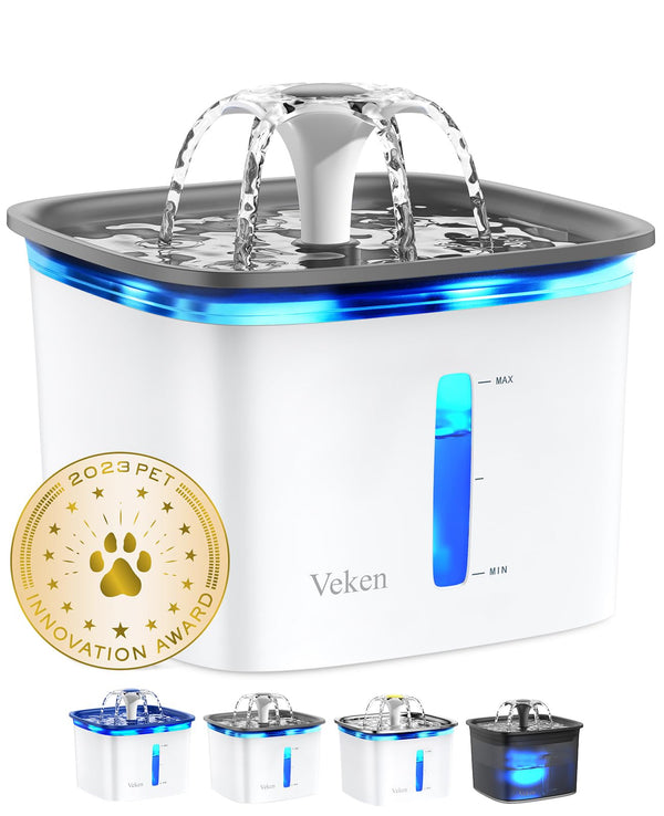 Veken 95oz/2.8L Automatic Pet Water Fountain – Includes Replacement Filters, for Cats, Dogs, and Multi-Pet Homes (Grey, Plastic) - Mingle & Moa