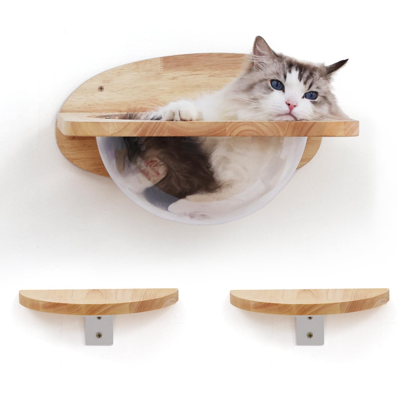 FUKUMARU Transparent Capsule Cat Wall Set – with 2 Pedals (Holds up to 35lbs) - Mingle & Moa