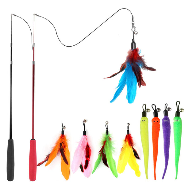 MeoHui Retractable Cat Wand & Feather Toys - Mingle & Moa