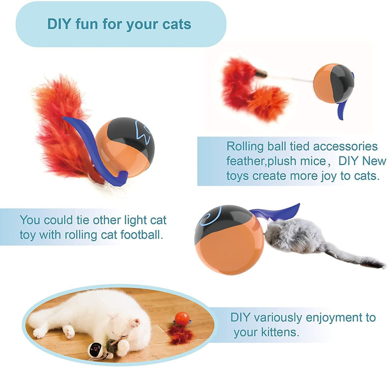 Migipaws Interactive Cat Toy Set (Orange) – Motion Activated Rolling Ball with Fluffy Tail & Mouse Accessories, Rechargeable, Fun Indoor Chase Toy for Cats - Mingle & Moa