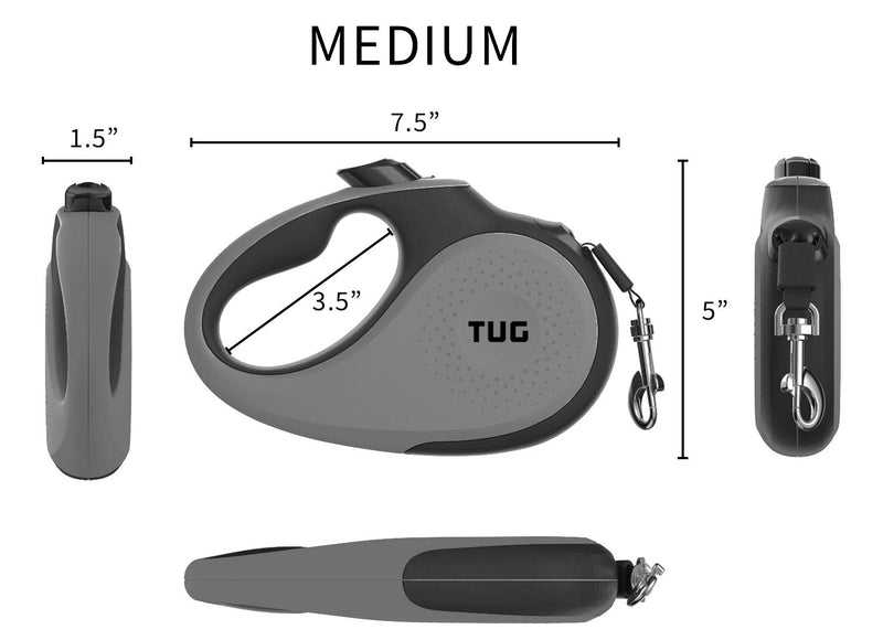TUG 16ft Retractable Dog Leash with Anti-Slip Handle – Medium, Grey - Mingle & Moa