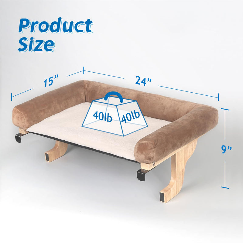 Zakkart Cat Window Perch - Orthopedic Hammock with Hardwood & Metal Frame, Natural Wood with Brown Bed - Mingle & Moa
