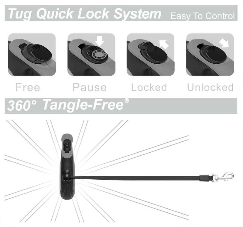 TUG 16ft Retractable Dog Leash with Anti-Slip Handle – Medium, Grey - Mingle & Moa