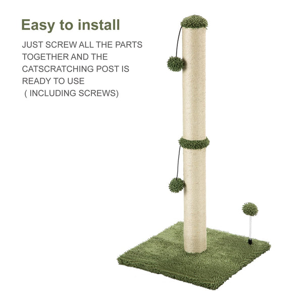 MECOOL Cat Scratching Post – 34" Tall Sisal Post with Ball, Cactus Green - Mingle & Moa