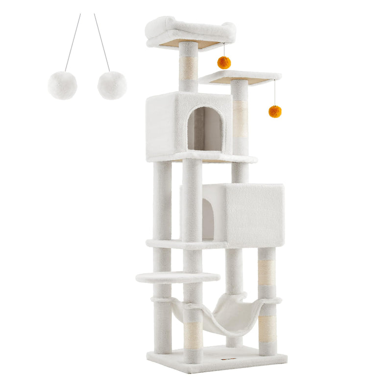 Feandrea 61" Cat Tree – Multi-Level Tower with Scratching Posts, Hammock & Caves, Cream White - Mingle & Moa