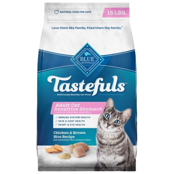 Blue Buffalo Tastefuls Dry Cat Food, Sensitive Stomach, Chicken & Brown Rice, 15 lb - Mingle & Moa