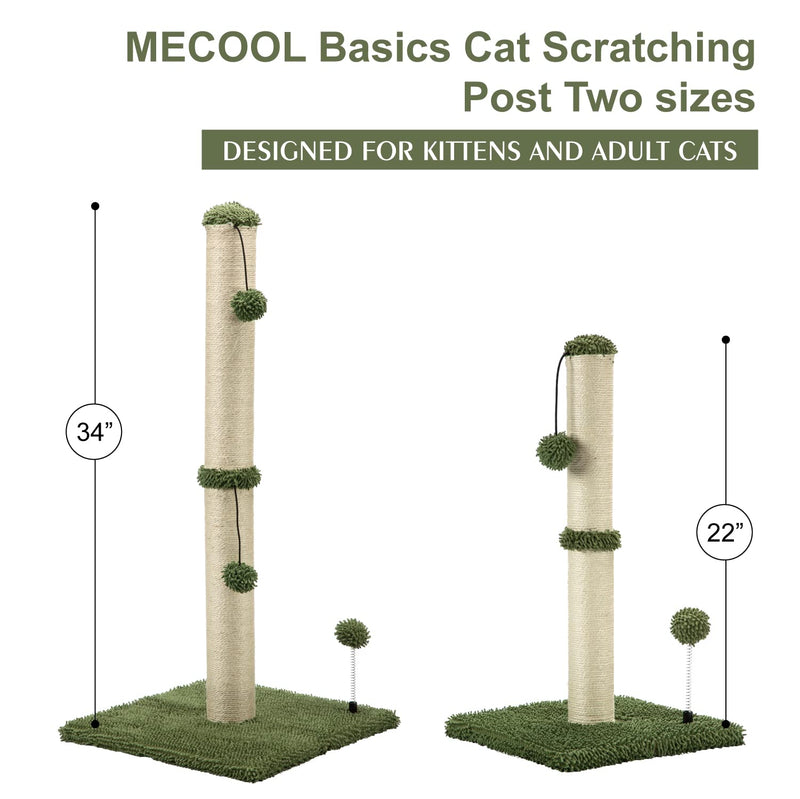MECOOL Cat Scratching Post – 34" Tall Sisal Post with Ball, Cactus Green - Mingle & Moa