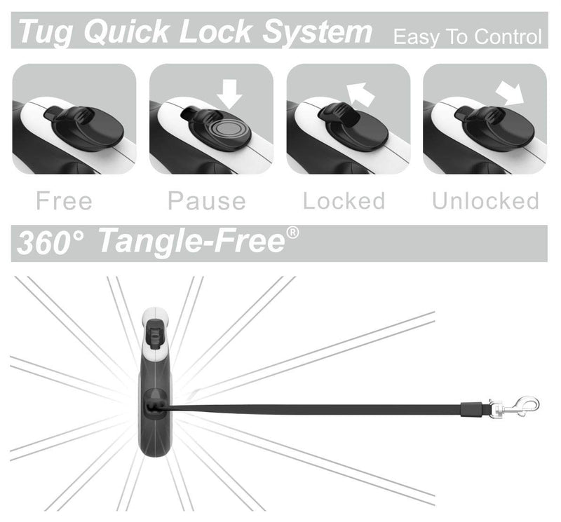 TUG 16ft Retractable Dog Leash, Tangle-Free with One-Handed Lock – Medium, White. - Mingle & Moa