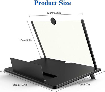 12" Screen Magnifier,3D HD Mobile Phone Magnifier Projector Screen Enlarger for Movies, Videos, and Gaming,Foldable Cell Phone Stand with Screen Amplifier,Supports All Smartphones (Black, 12Inch)