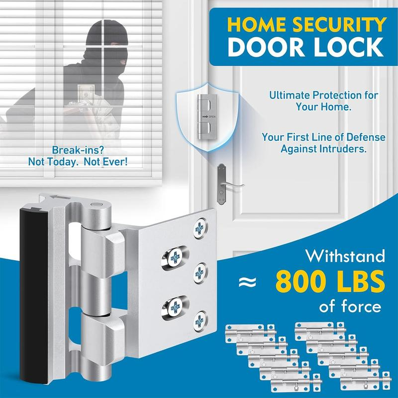 Home Security Door Reinforcement Lock. Door Security Lock Withstand 800 Lbs for Inward Swinging Door
