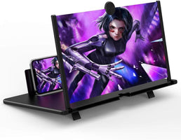 12" Screen Magnifier,3D HD Mobile Phone Magnifier Projector Screen Enlarger for Movies, Videos, and Gaming,Foldable Cell Phone Stand with Screen Amplifier,Supports All Smartphones (Black, 12Inch)