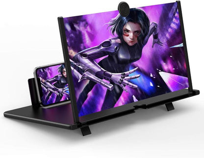 12" Screen Magnifier,3D HD Mobile Phone Magnifier Projector Screen Enlarger for Movies, Videos, and Gaming,Foldable Cell Phone Stand with Screen Amplifier,Supports All Smartphones (Black, 12Inch)