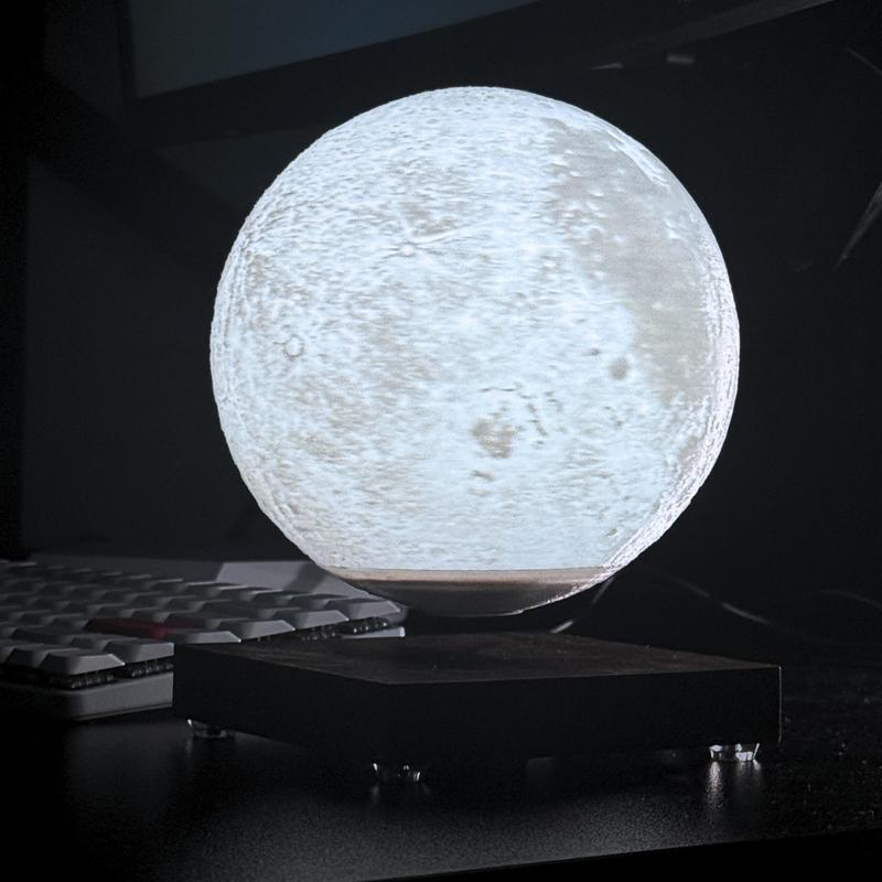 MAGECMOON Magnetic Levitation Lamp Ornament Floating Moon Lamp Night Light Dimmable 3D Printed Levitating LED Bedside Table Lamp Office Bedroom Living Room Home Christmas Decoration Unique Christmas Gifts Cool Gadgets