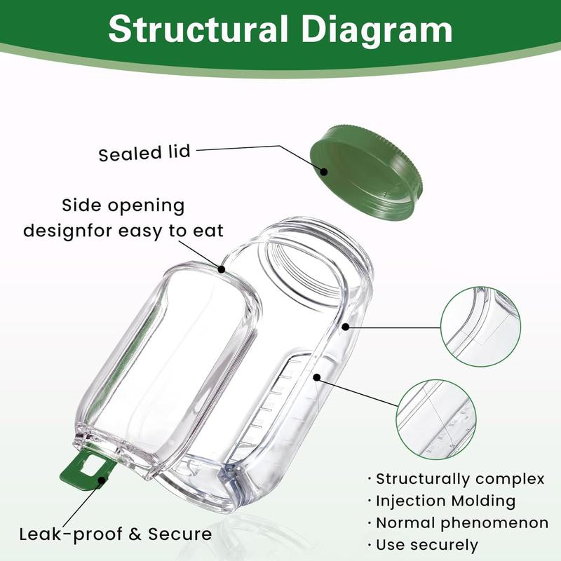 SALAD Jar - Salad Pod Mason Jar Side Open, Salad Jar with Side Opening for Lunch, Portable Salads Dressing Container with Lid for Travel Leakproof Dressing Compartment