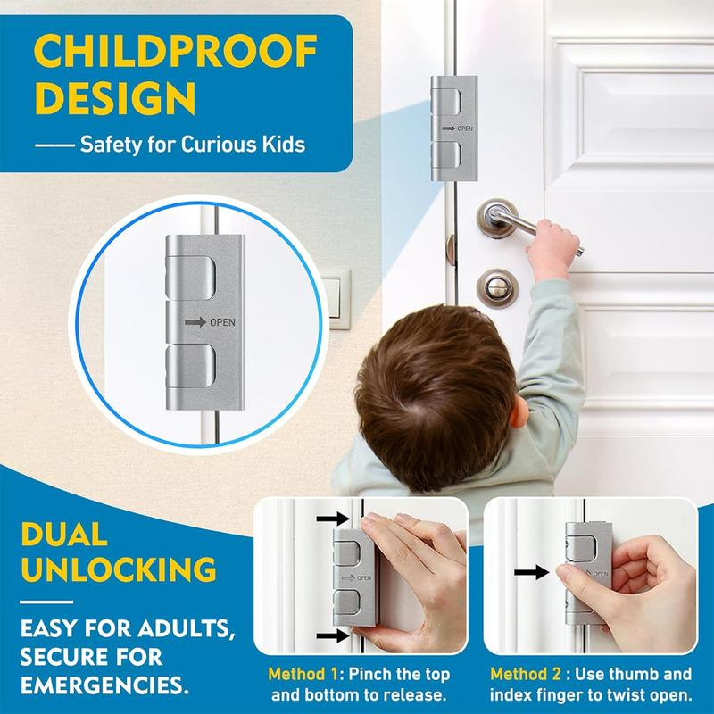 Home Security Door Reinforcement Lock. Door Security Lock Withstand 800 Lbs for Inward Swinging Door