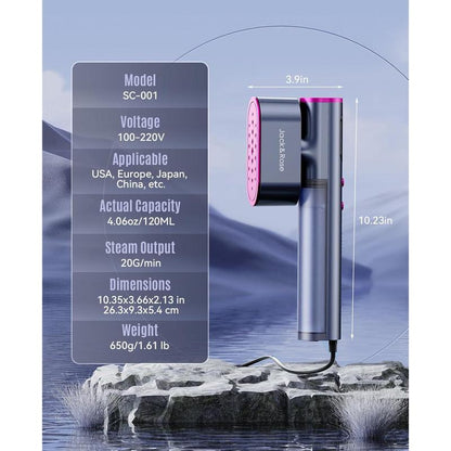 Jack ＆ Rose Garment Steamer for Clothes,Hanrdheld Steamer & Iron 2 in 1,15S Fast Heat Up,Large Panel,100-240V Wide Voltage,Suitable for Global Travel Clothes Iron,Christmas Gifts