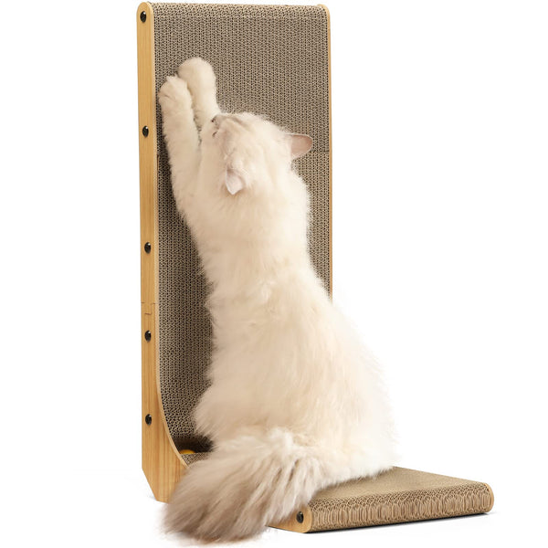 FUKUMARU Cat Scratcher – Large L-Shape Wall Mount with Ball Toy, 26.8" Cardboard Pad - Mingle & Moa