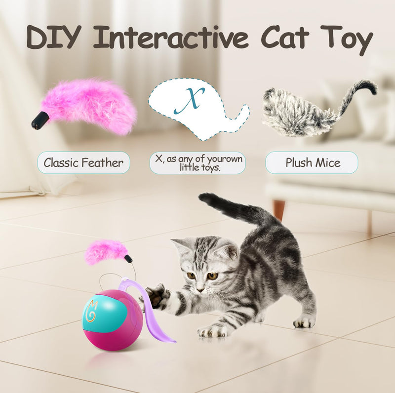 Migipaws Interactive Cat Toy Set (Rose) – Motion Activated Rolling Ball with Fluffy Tail &amp; Mouse Accessories, Rechargeable, Fun Indoor Chase Toy for Cats - Mingle & Moa