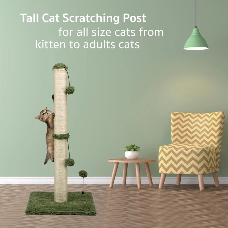 MECOOL Cat Scratching Post – 34" Tall Sisal Post with Ball, Cactus Green - Mingle & Moa
