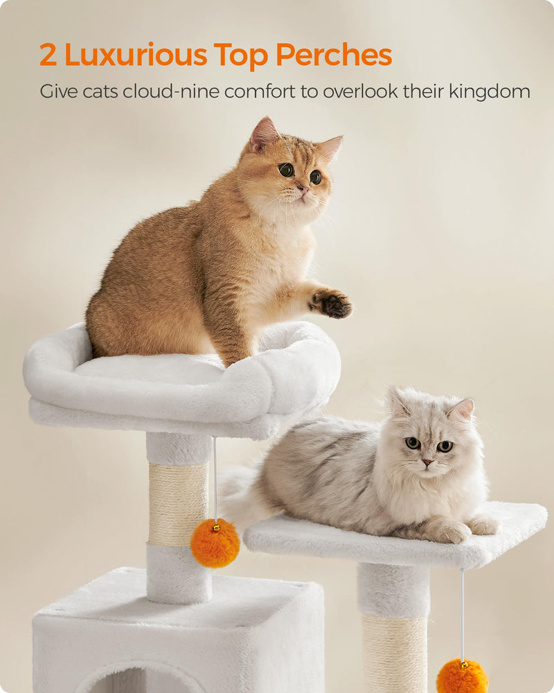 Feandrea 61" Cat Tree – Multi-Level Tower with Scratching Posts, Hammock & Caves, Cream White - Mingle & Moa