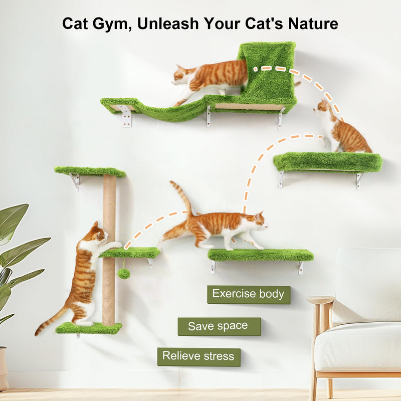 FUKUMARU 4-in-1 Cat Wall Set – Green (Bridge, Bed, Scratcher for 16" Drywall) - Mingle & Moa