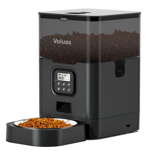 VOLUAS Automatic Cat Feeder, 4 Meals/Day, Voice Recorder - Mingle & Moa